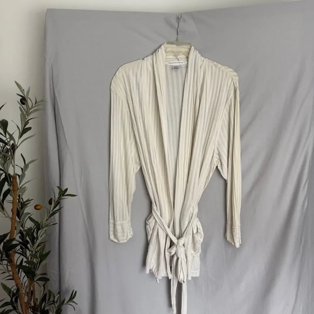 Underwriters 100% Silk Duster Coverup Robe Kimono White S